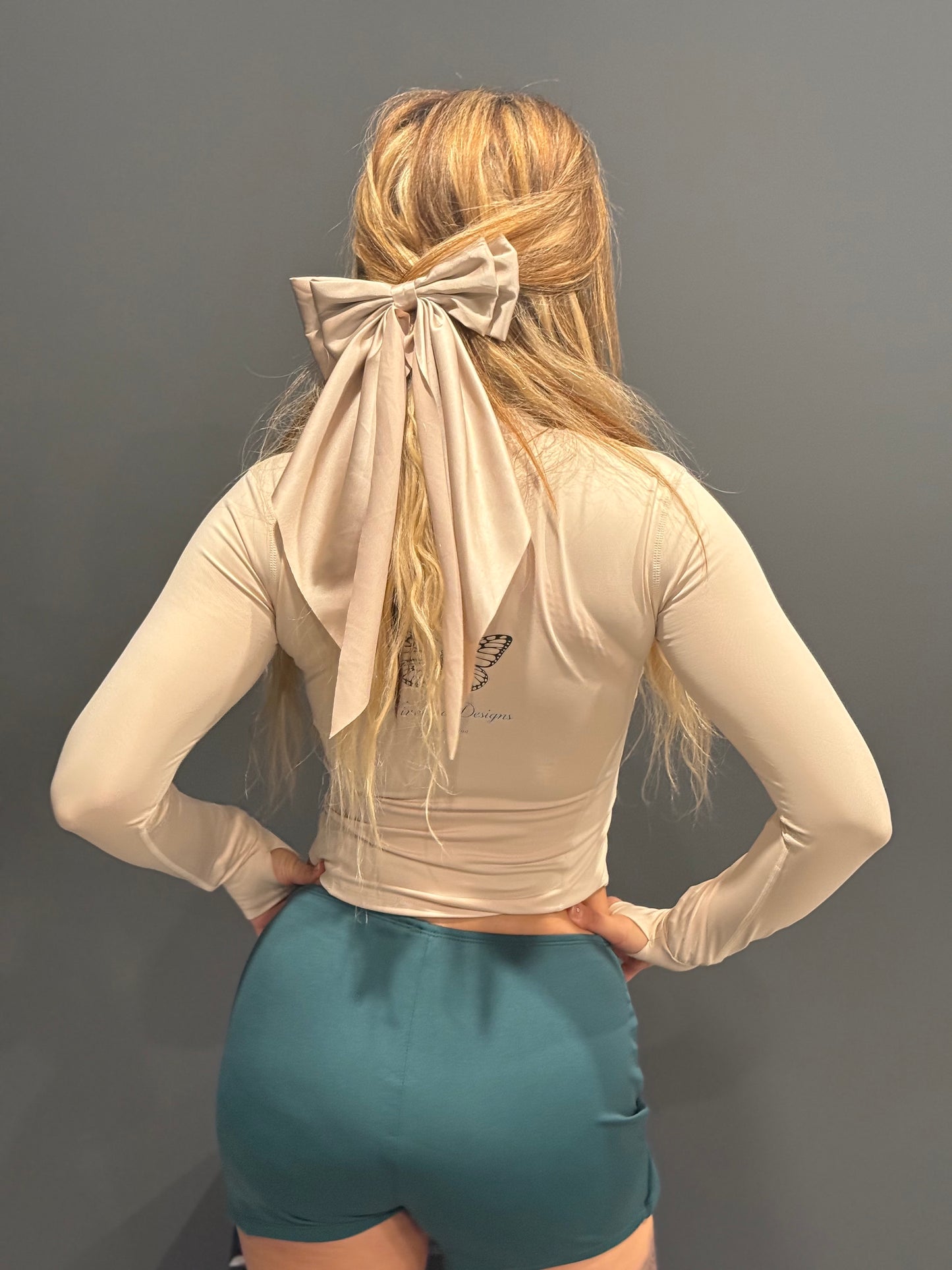 Beige jacket with Green short skirt