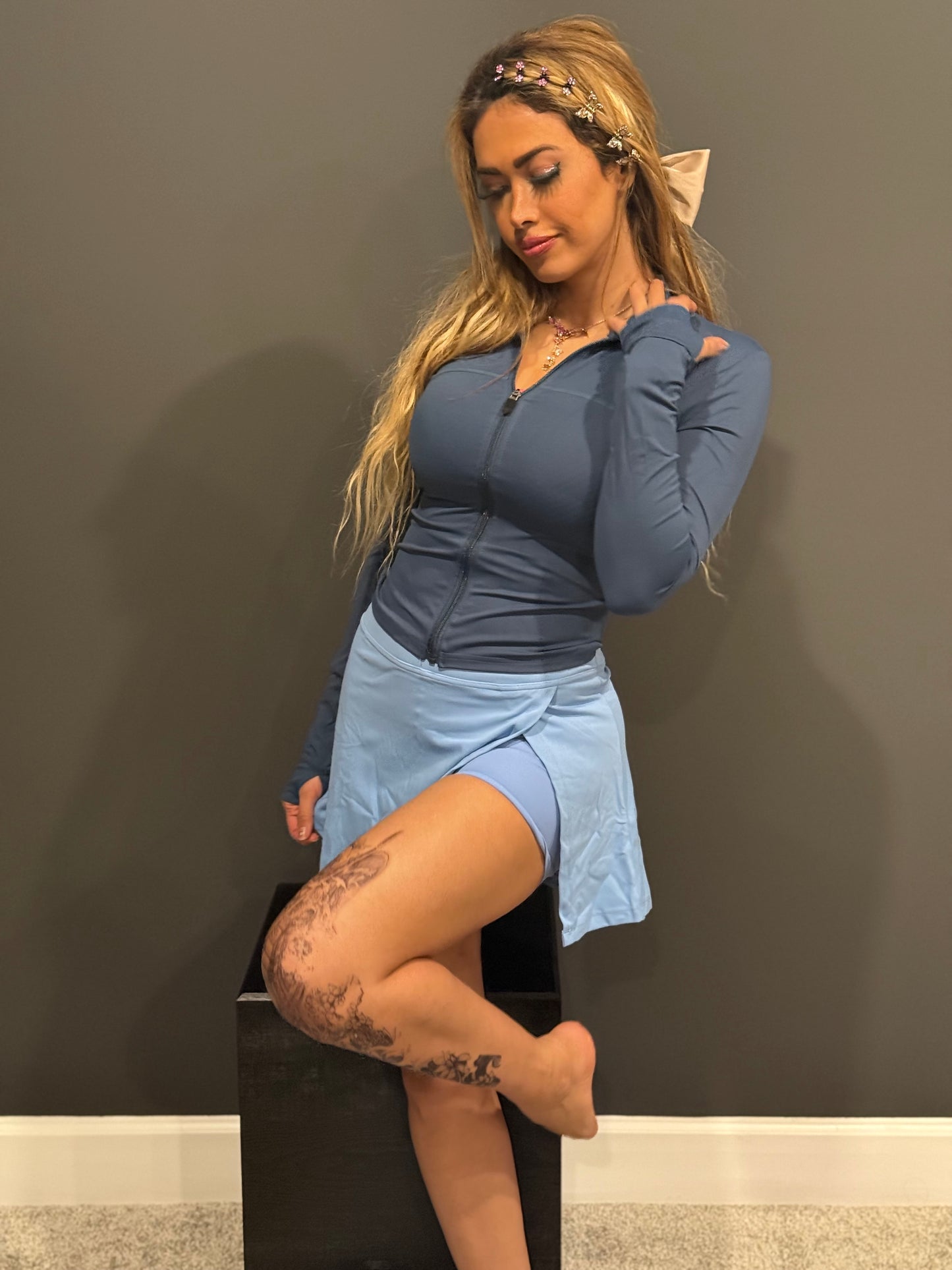Blue set with jacket and skirt