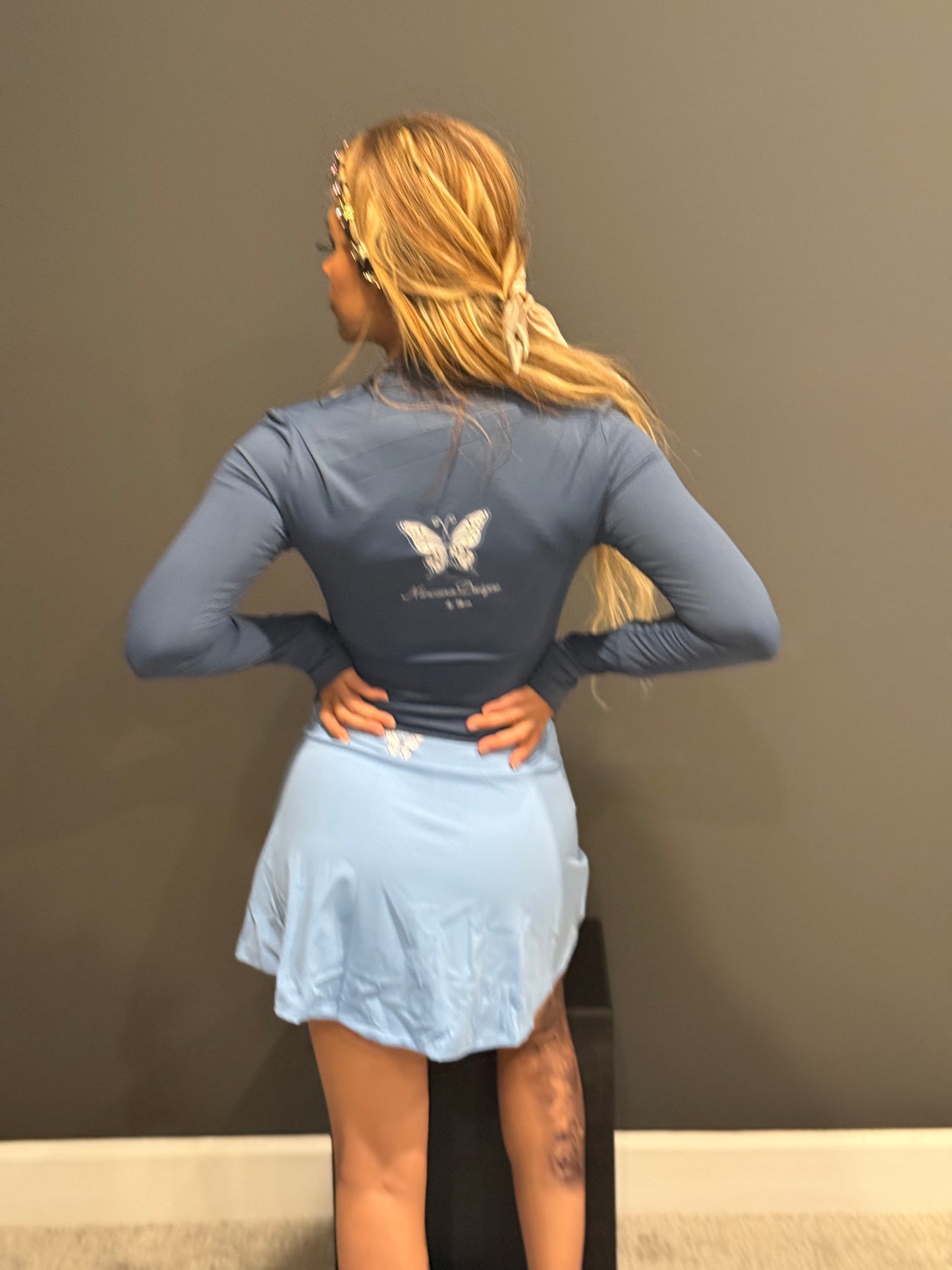 Blue set with jacket and skirt