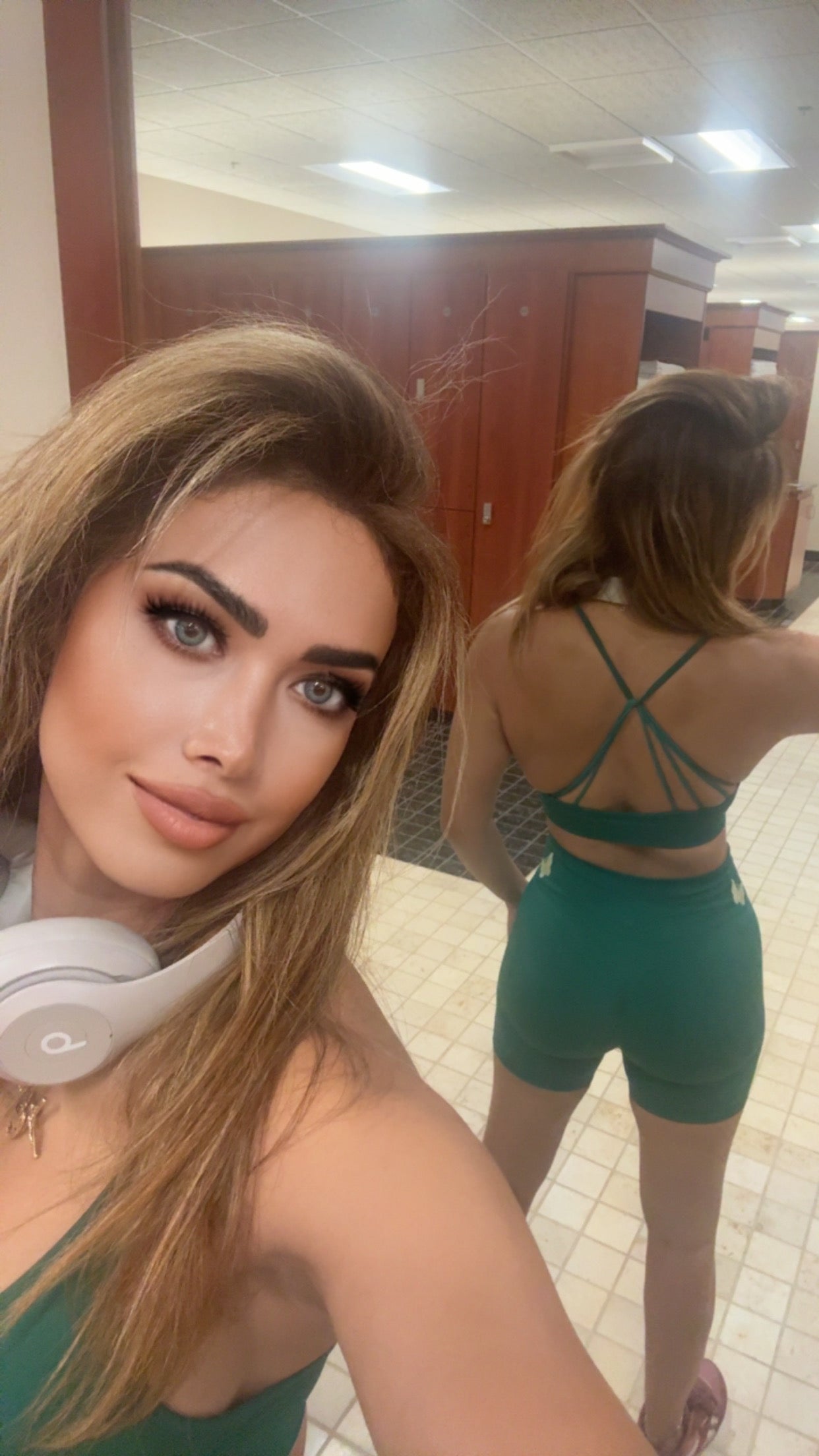 Sexy green active wear with gold butterflies