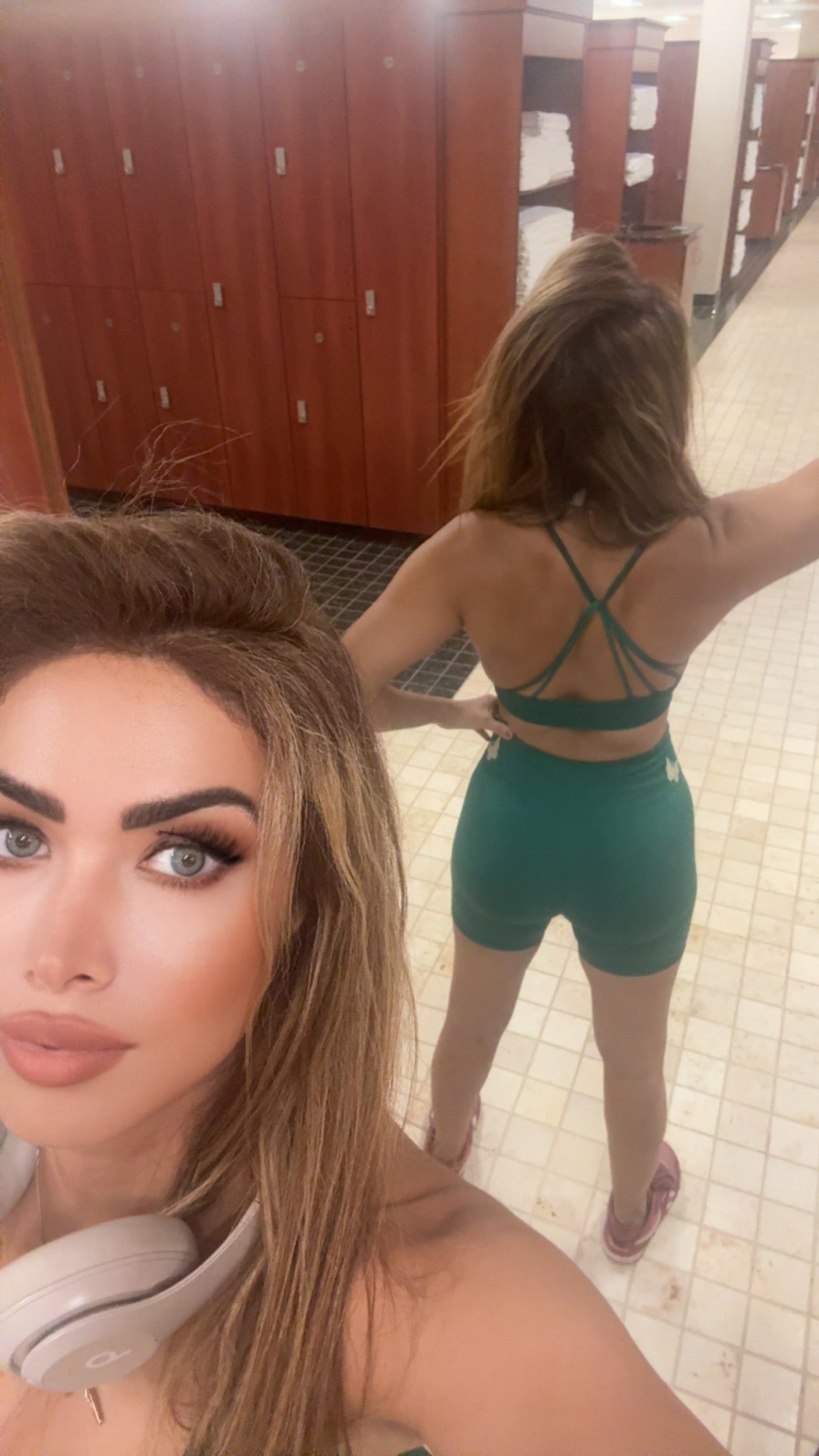 Sexy green active wear with gold butterflies
